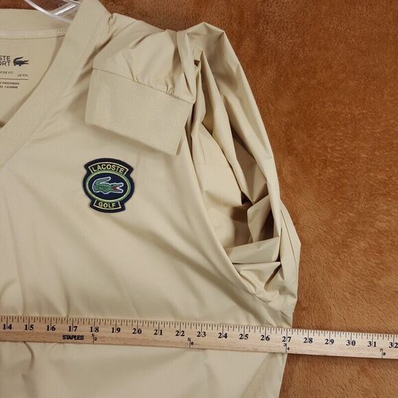 LACOSTE Jacket Mens XXL Tan Pullover Loose Fit Golf Windbreaker Logo $185 - Picture 8 of 10